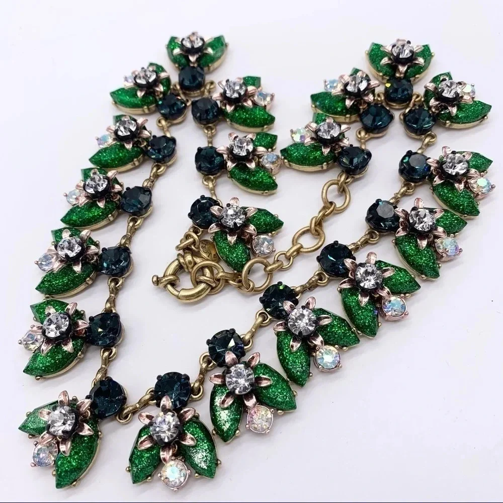 J. Crew Green Glitter Jeweled Necklace
